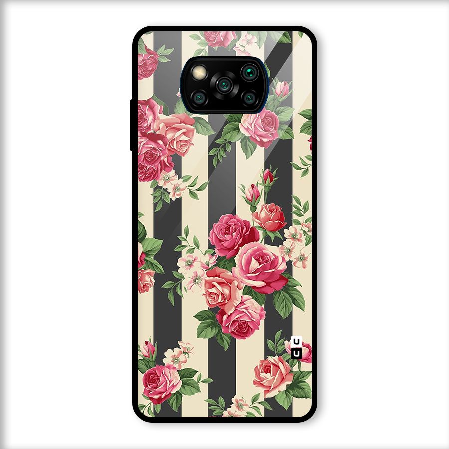 Stripes And Floral Glass Back Case for Poco X3