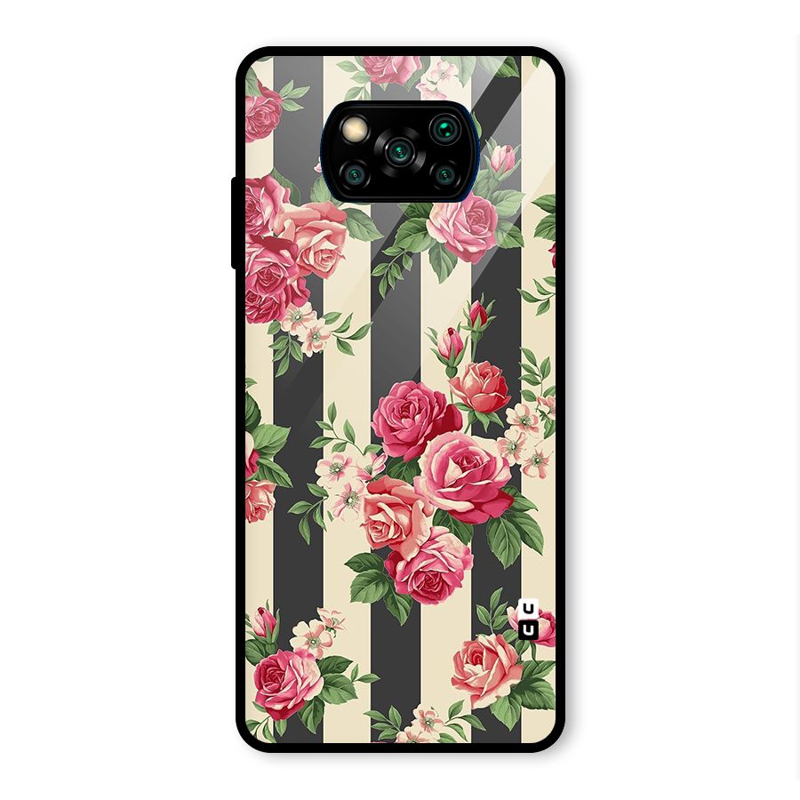 Stripes And Floral Glass Back Case for Poco X3 Pro