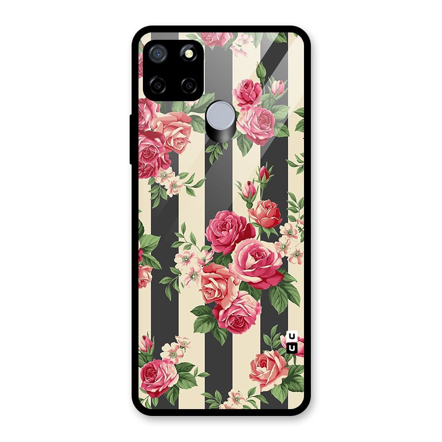 Stripes And Floral Glass Back Case for Realme C15