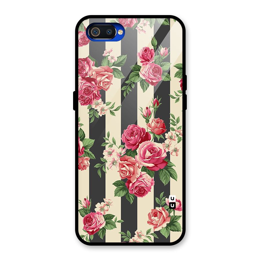 Stripes And Floral Glass Back Case for Realme C2