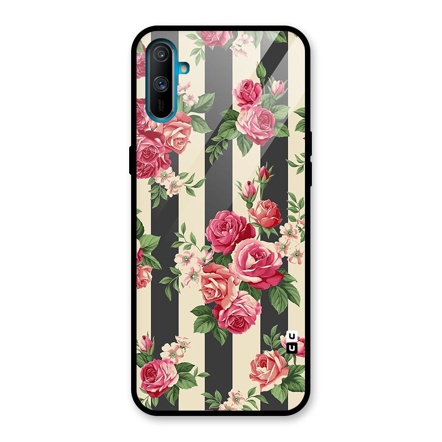 Stripes And Floral Glass Back Case for Realme C3