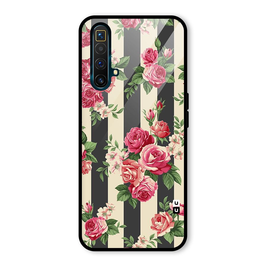 Stripes And Floral Glass Back Case for Realme X3