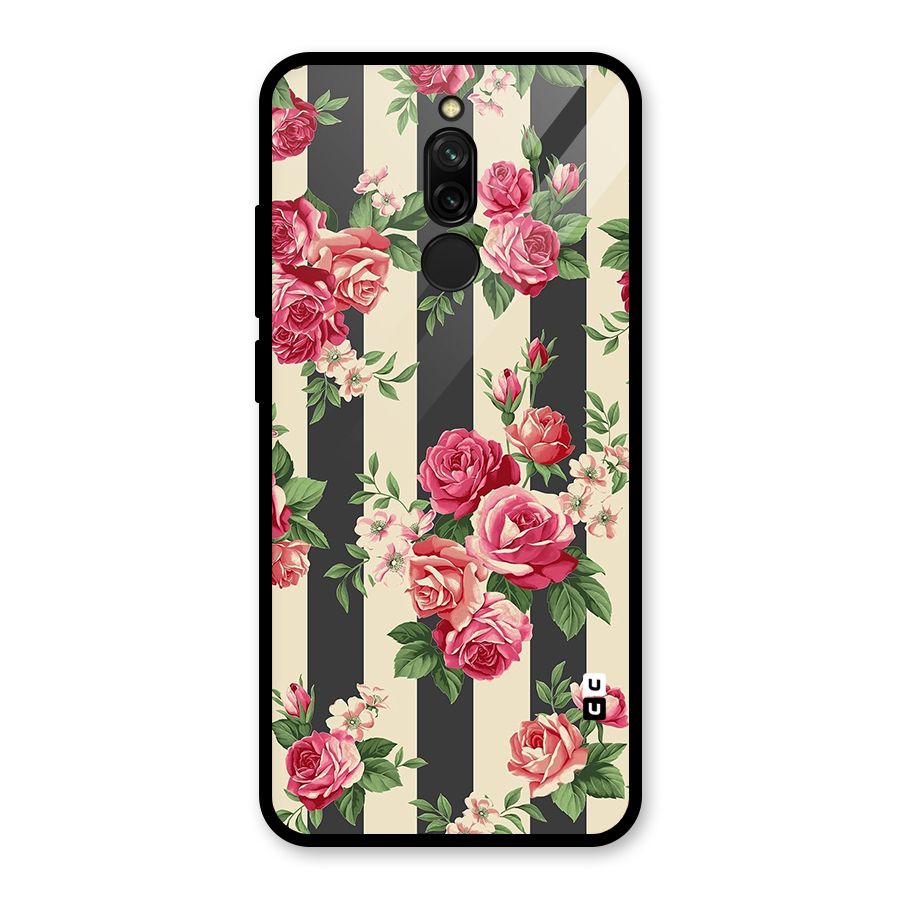 Stripes And Floral Glass Back Case for Redmi 8