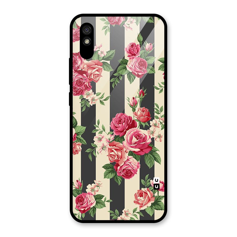 Stripes And Floral Glass Back Case for Redmi 9A