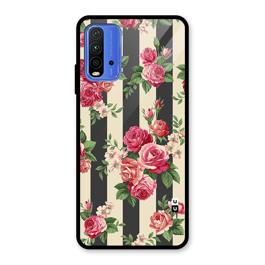 Stripes And Floral Glass Back Case for Redmi 9 Power