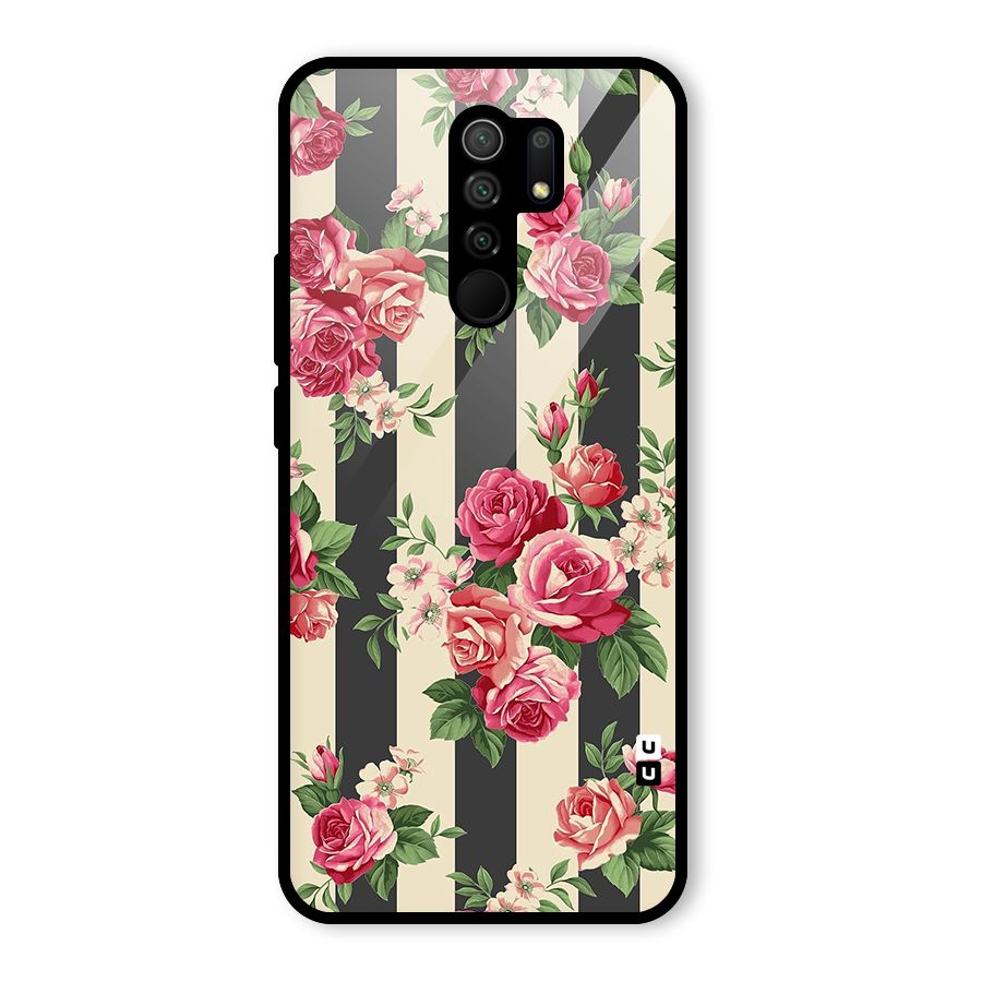 Stripes And Floral Glass Back Case for Redmi 9 Prime