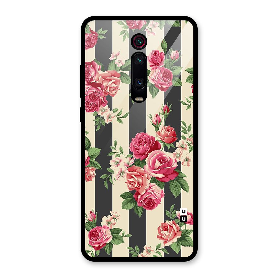 Stripes And Floral Glass Back Case for Redmi K20 Pro