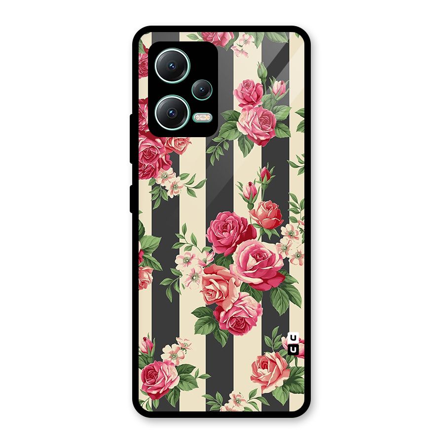 Stripes And Floral Glass Back Case for Redmi Note 12 5G
