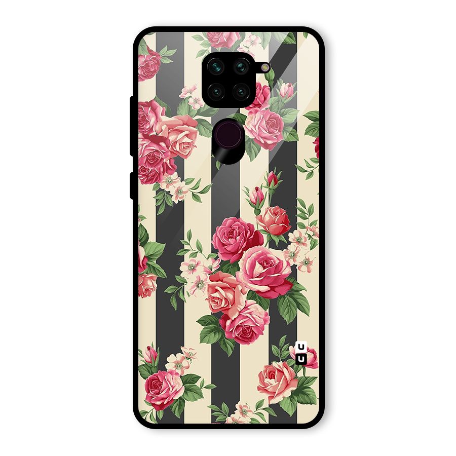 Stripes And Floral Glass Back Case for Redmi Note 9