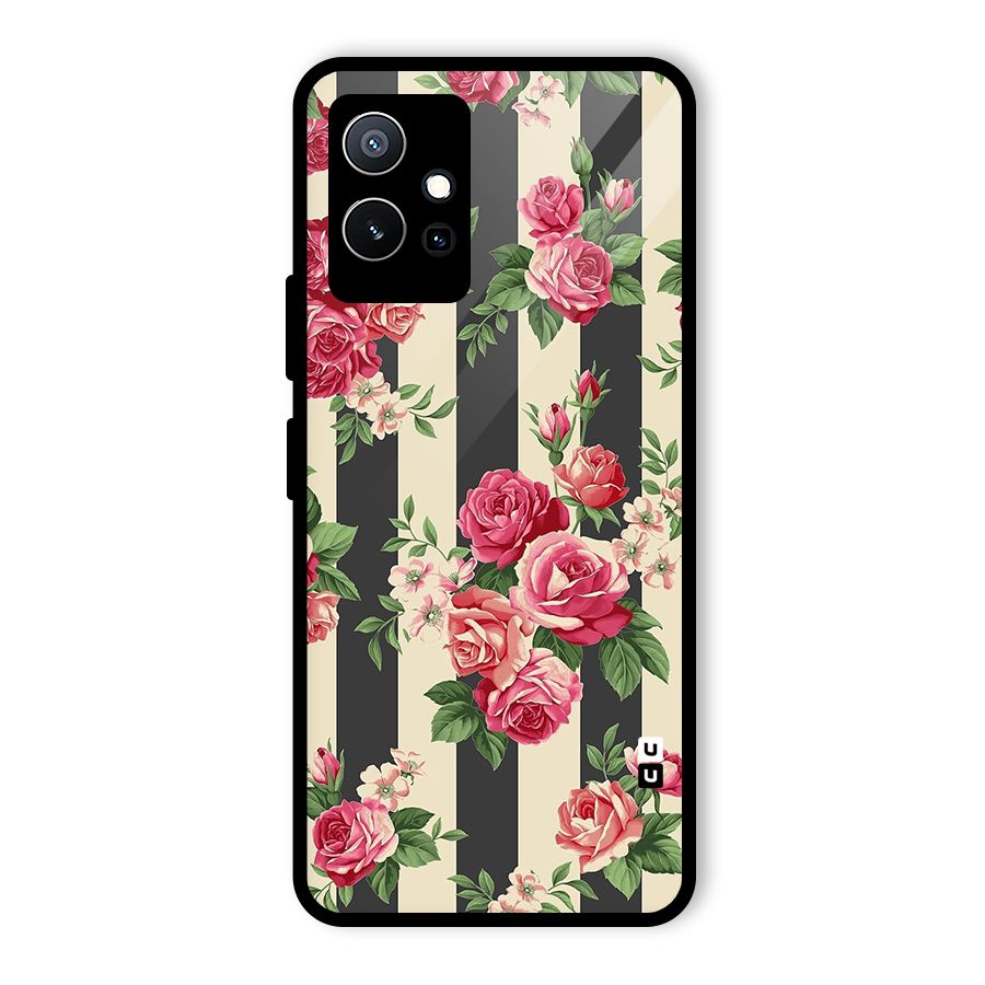 Stripes And Floral Glass Back Case for Vivo T1 5G