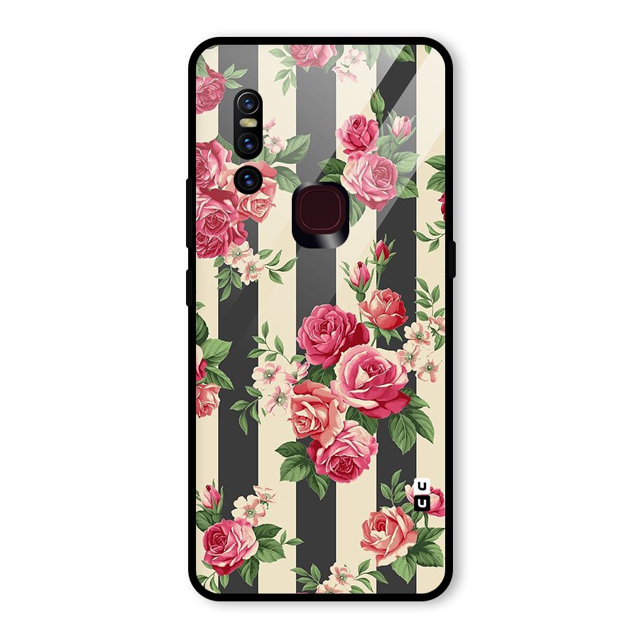 Stripes And Floral Glass Back Case for Vivo V15
