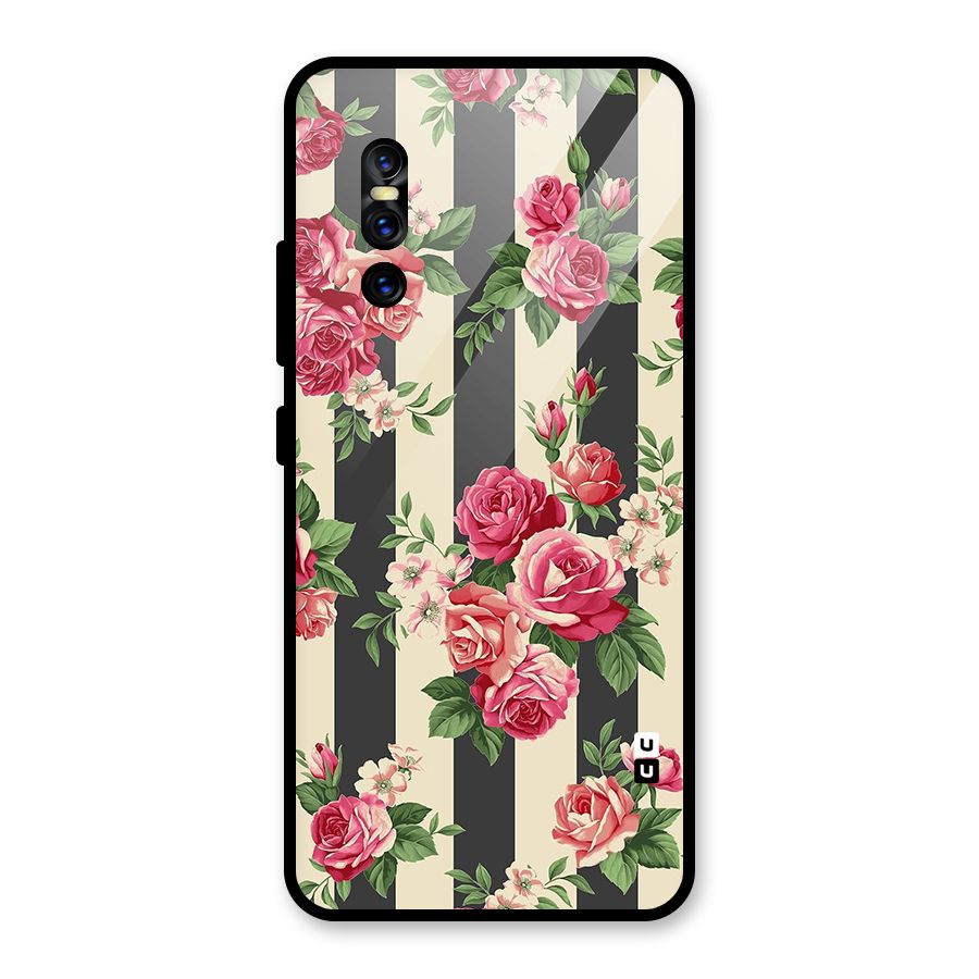Stripes And Floral Glass Back Case for Vivo V15 Pro