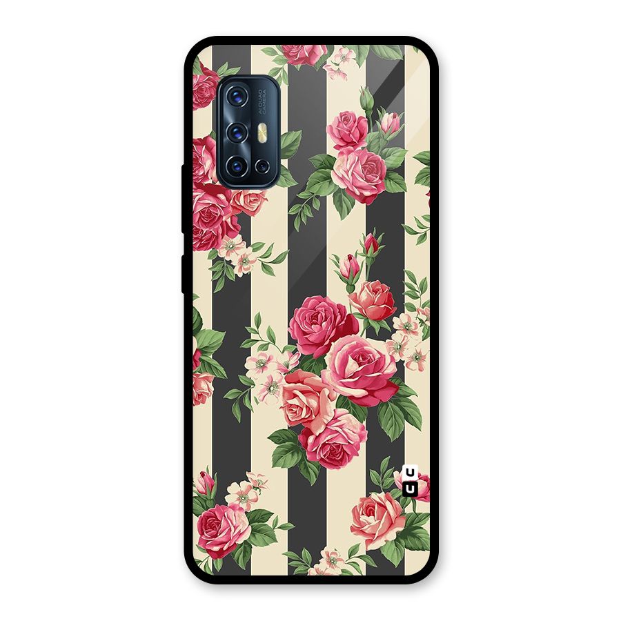 Stripes And Floral Glass Back Case for Vivo V17
