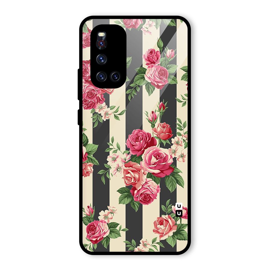 Stripes And Floral Glass Back Case for Vivo V19