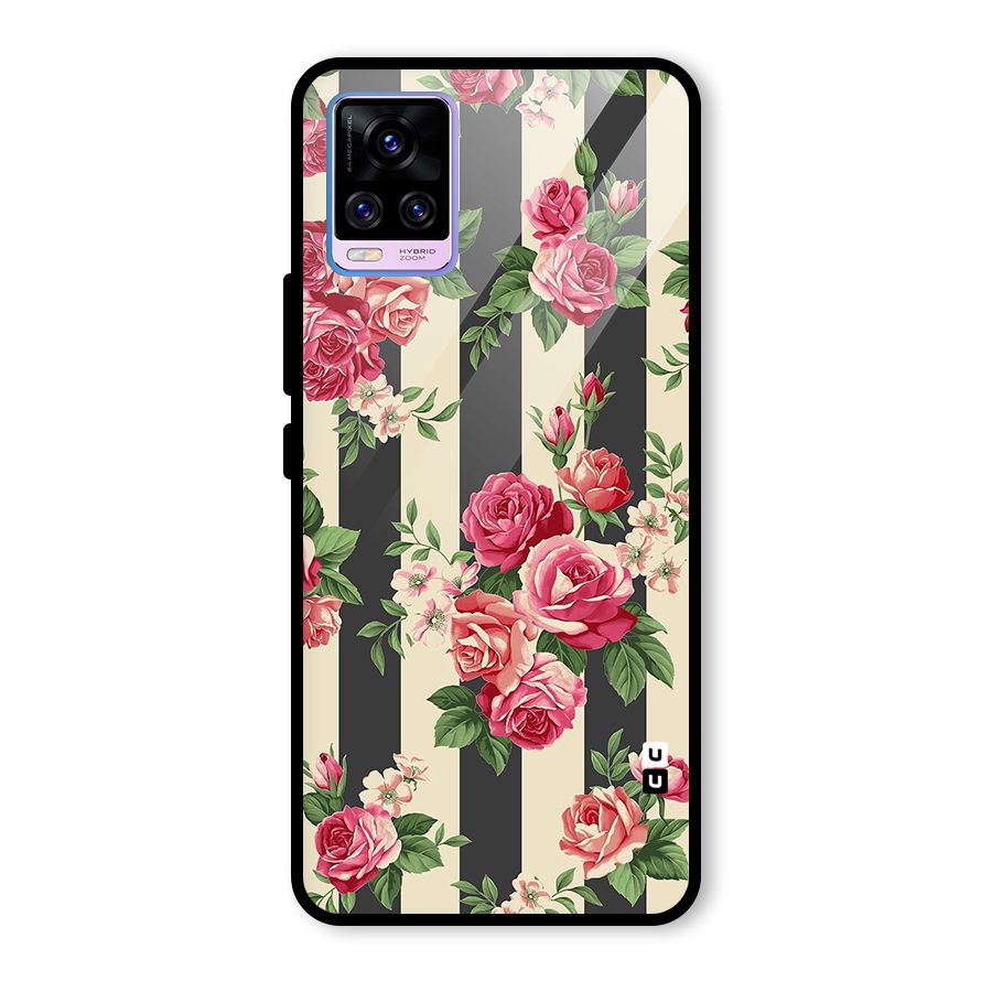 Stripes And Floral Glass Back Case for Vivo V20 Pro