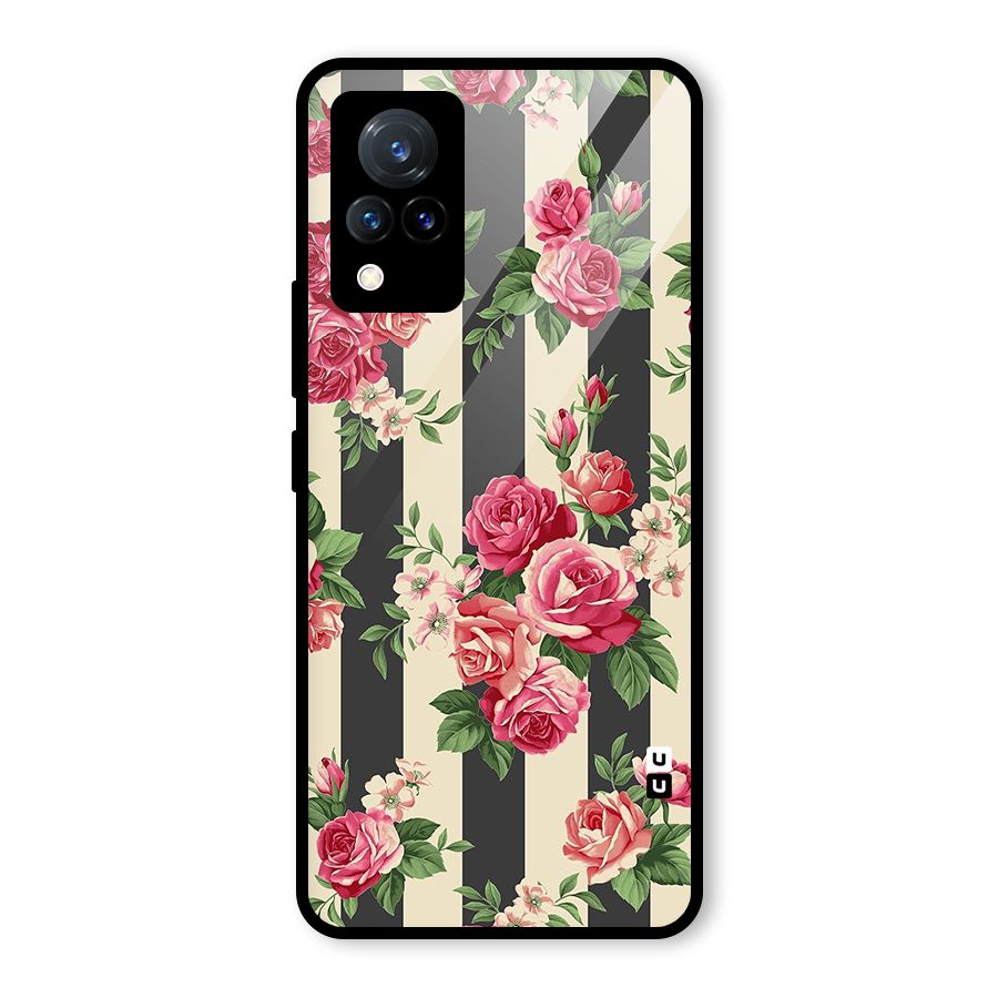 Stripes And Floral Glass Back Case for Vivo V21 5G