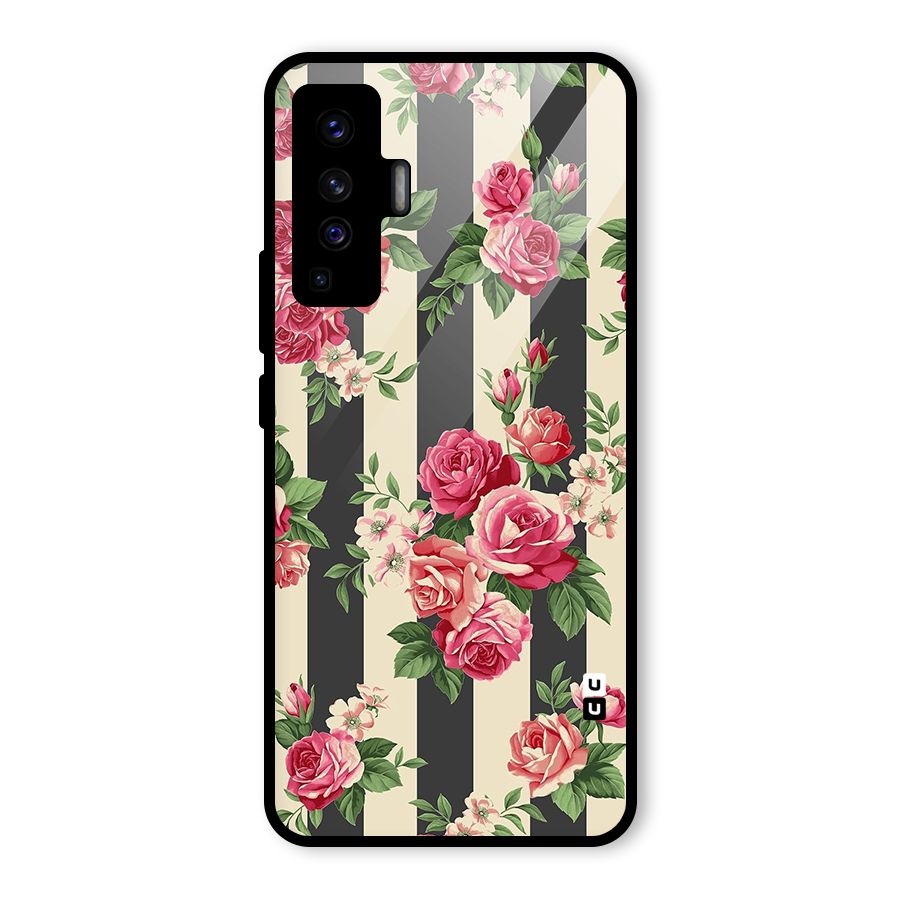 Stripes And Floral Glass Back Case for Vivo X50