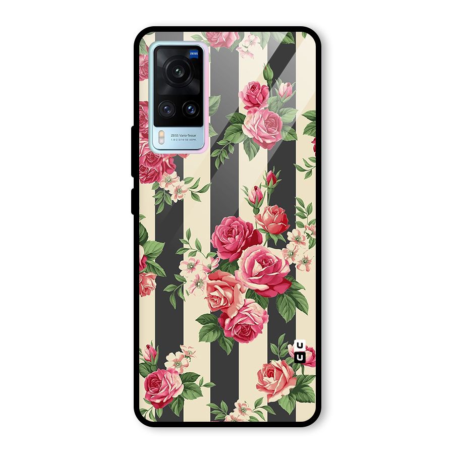 Stripes And Floral Glass Back Case for Vivo X60