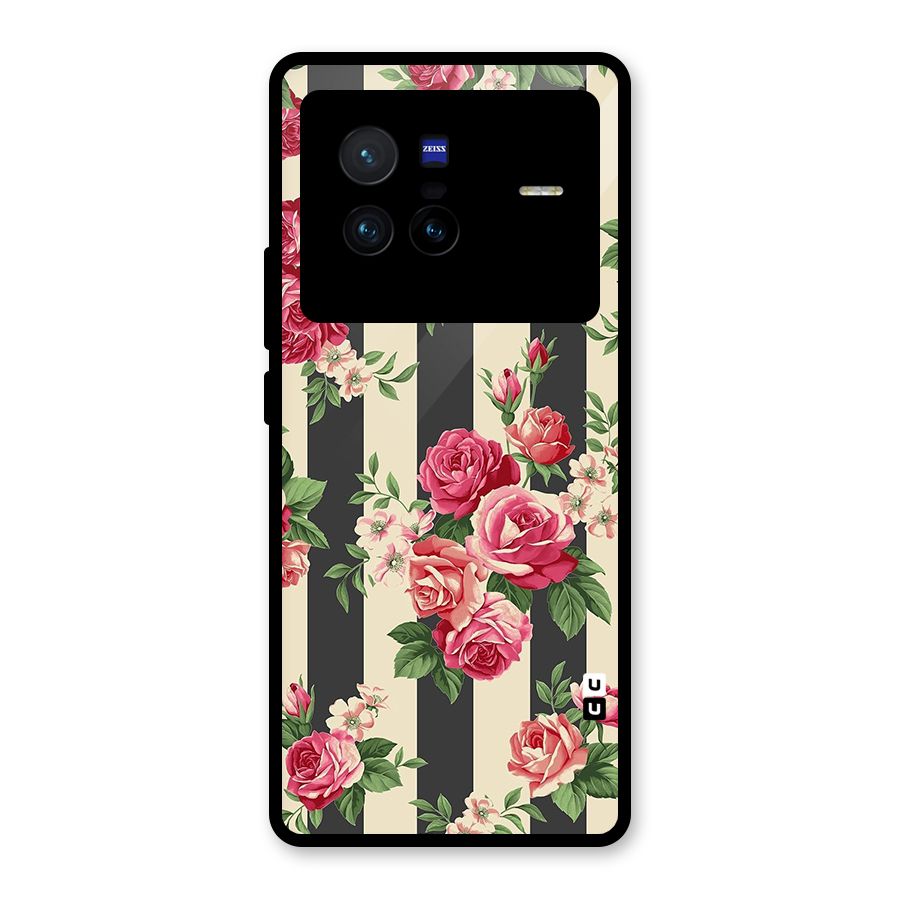 Stripes And Floral Glass Back Case for Vivo X80