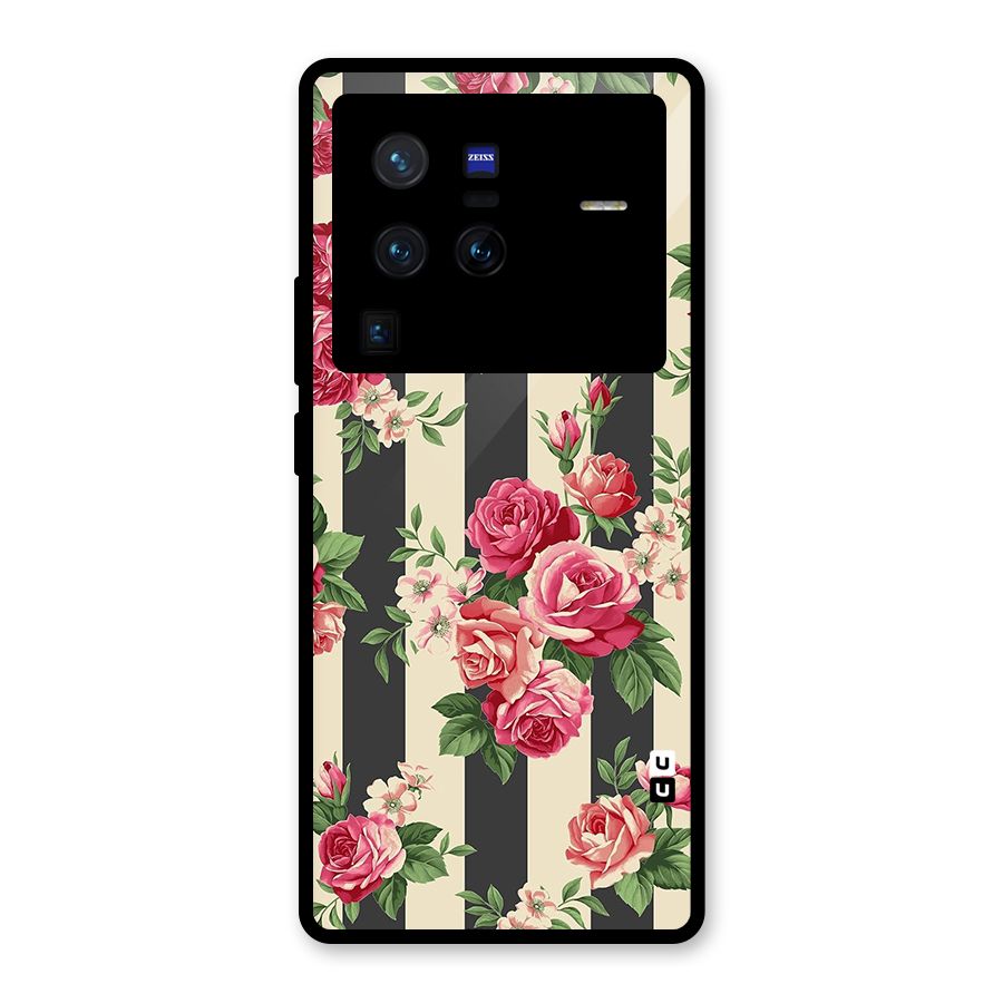 Stripes And Floral Glass Back Case for Vivo X80 Pro