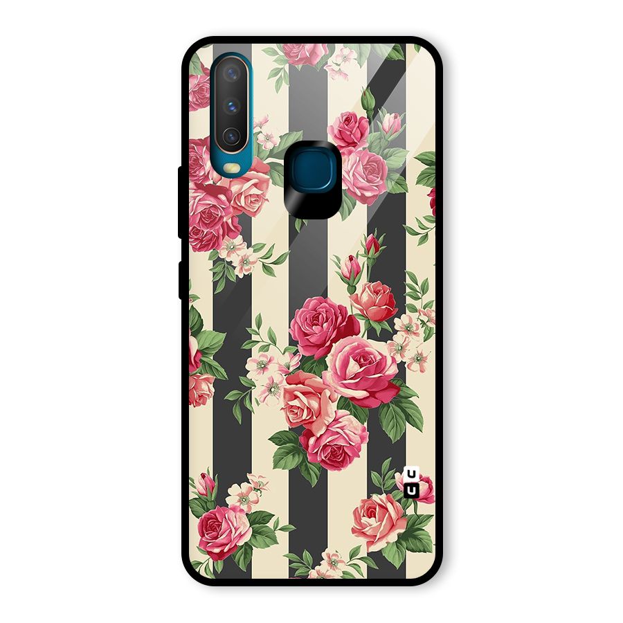 Stripes And Floral Glass Back Case for Vivo Y15