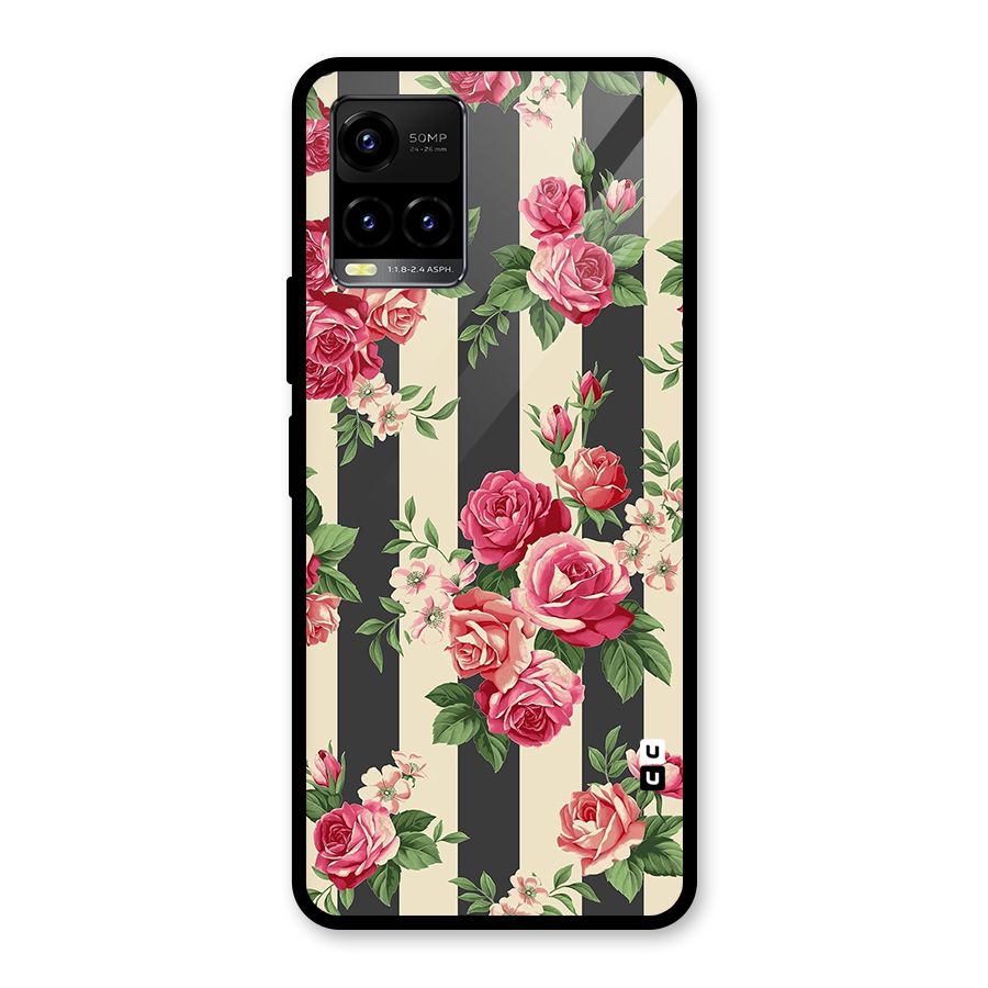 Stripes And Floral Glass Back Case for Vivo Y21T