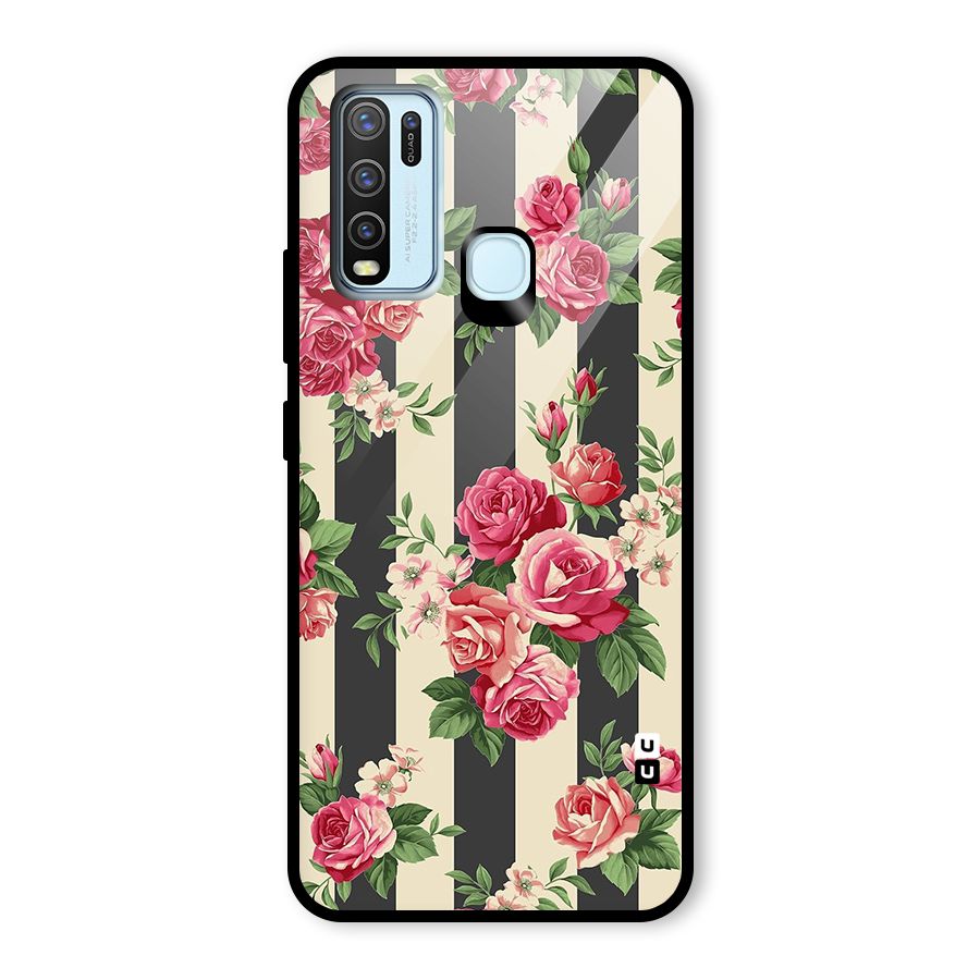 Stripes And Floral Glass Back Case for Vivo Y50