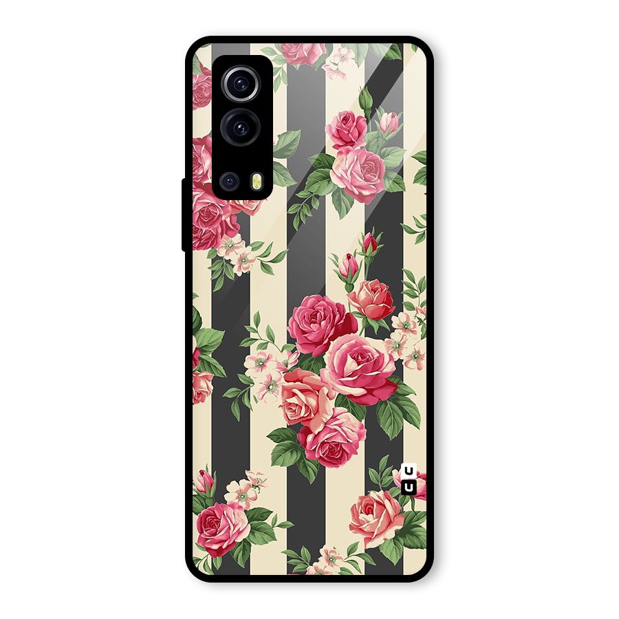 Stripes And Floral Glass Back Case for Vivo iQOO Z3