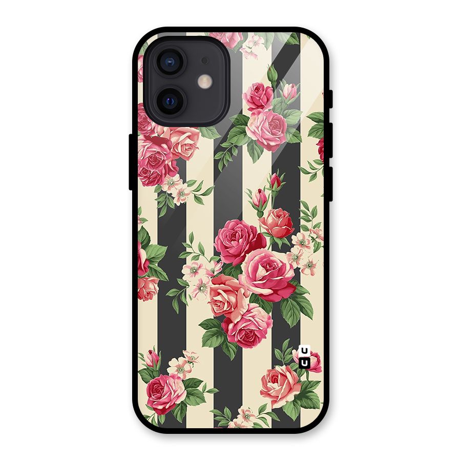 Stripes And Floral Glass Back Case for iPhone 12