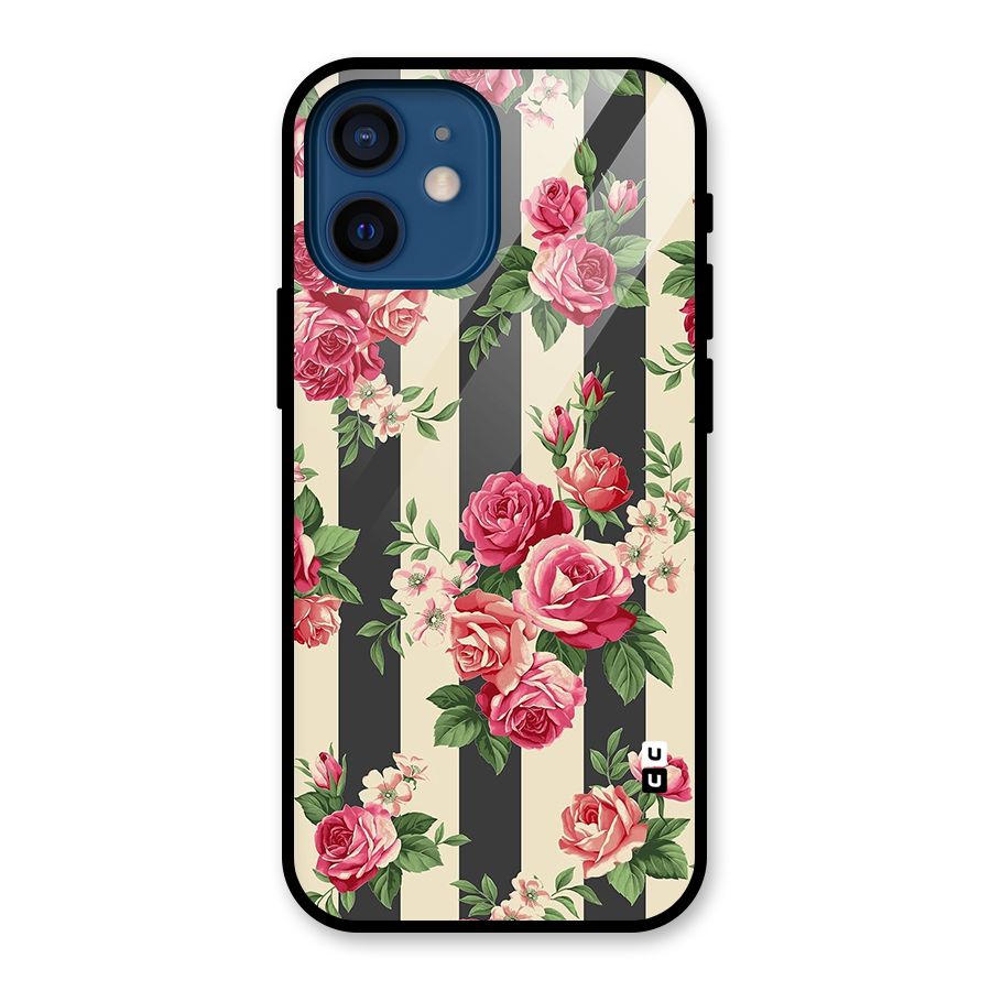 Stripes And Floral Glass Back Case for iPhone 12 Mini