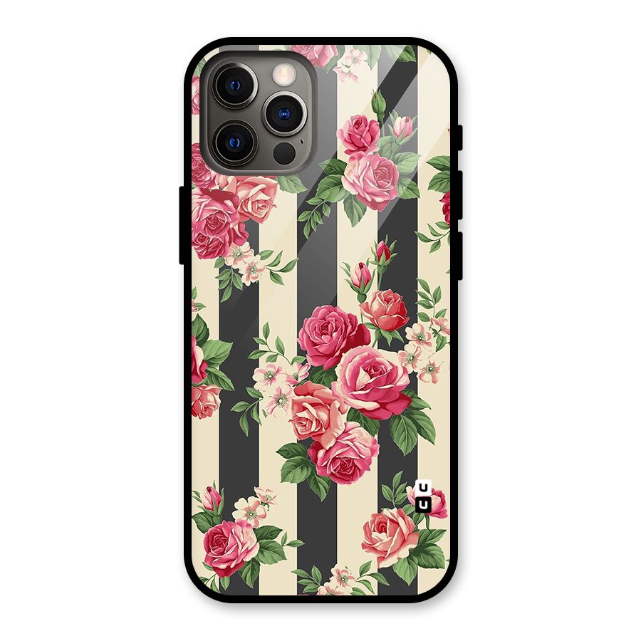 Stripes And Floral Glass Back Case for iPhone 12 Pro