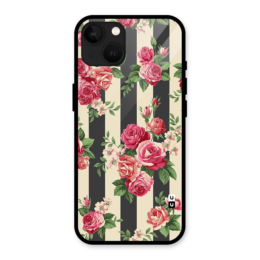 Stripes And Floral Glass Back Case for iPhone 13