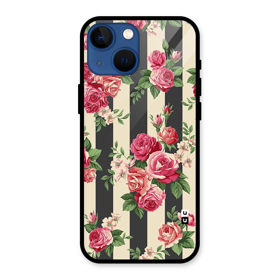 Stripes And Floral Glass Back Case for iPhone 13 Mini