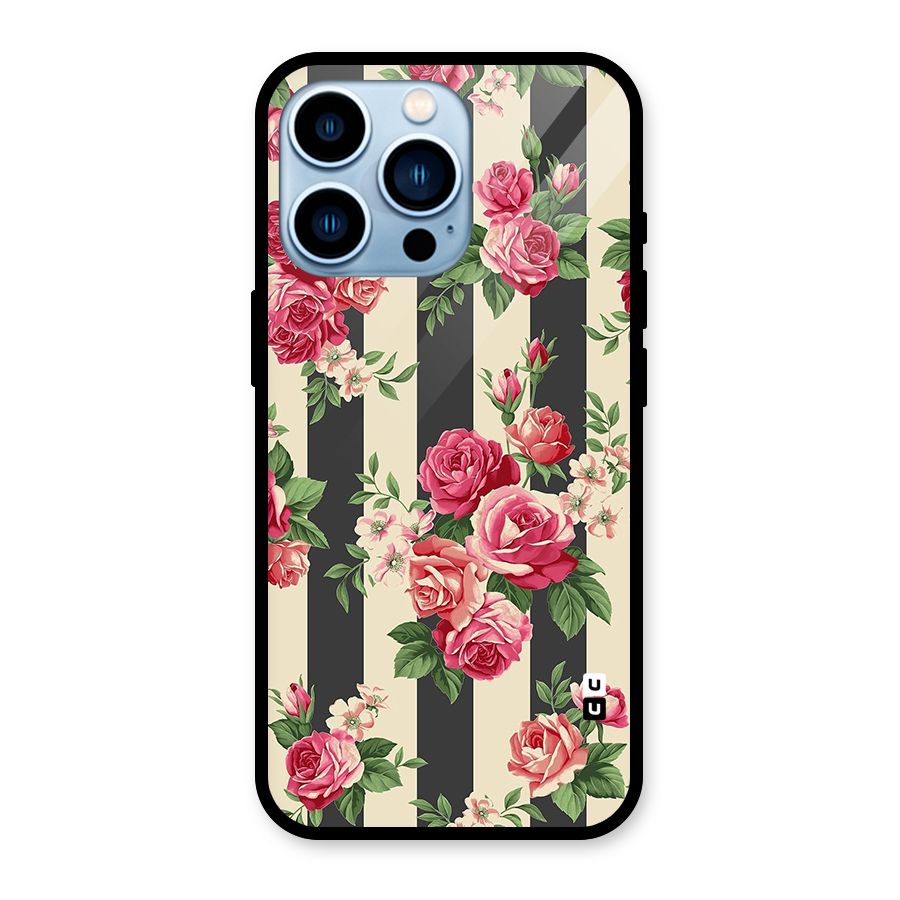Stripes And Floral Glass Back Case for iPhone 13 Pro