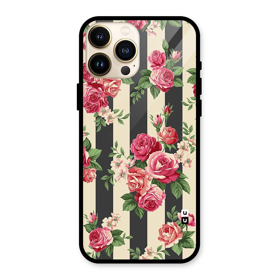 Stripes And Floral Glass Back Case for iPhone 13 Pro Max