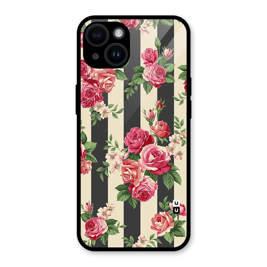 Stripes And Floral Glass Back Case for iPhone 14