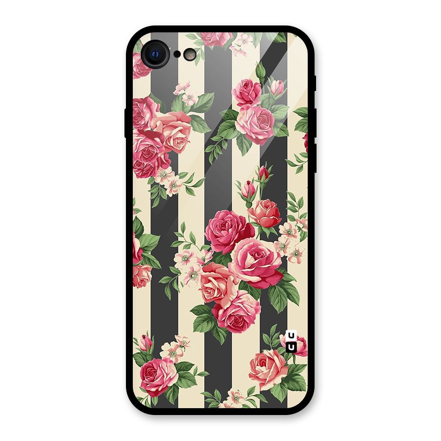 Stripes And Floral Glass Back Case for iPhone SE 2022