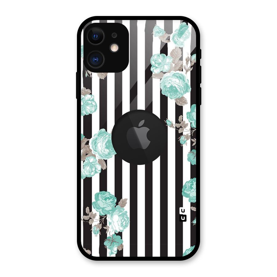 Stripes Bloom Glass Back Case for iPhone 11 Logo Cut