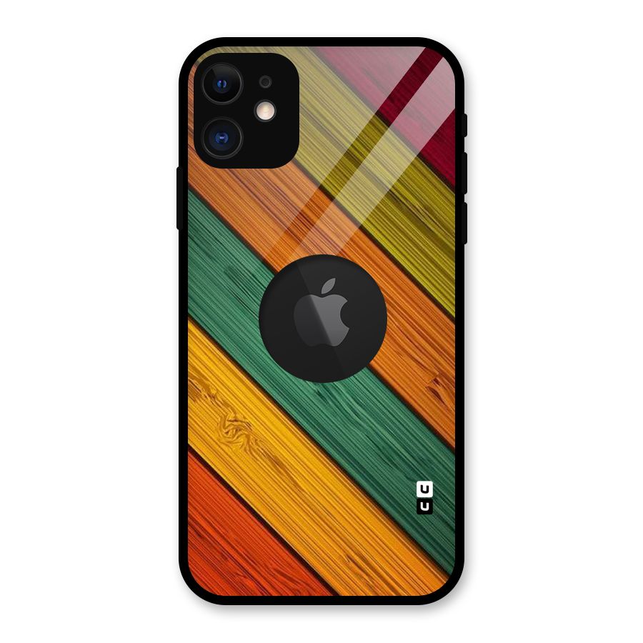 Stripes Classic Design Glass Back Case for iPhone 11 Logo Cut