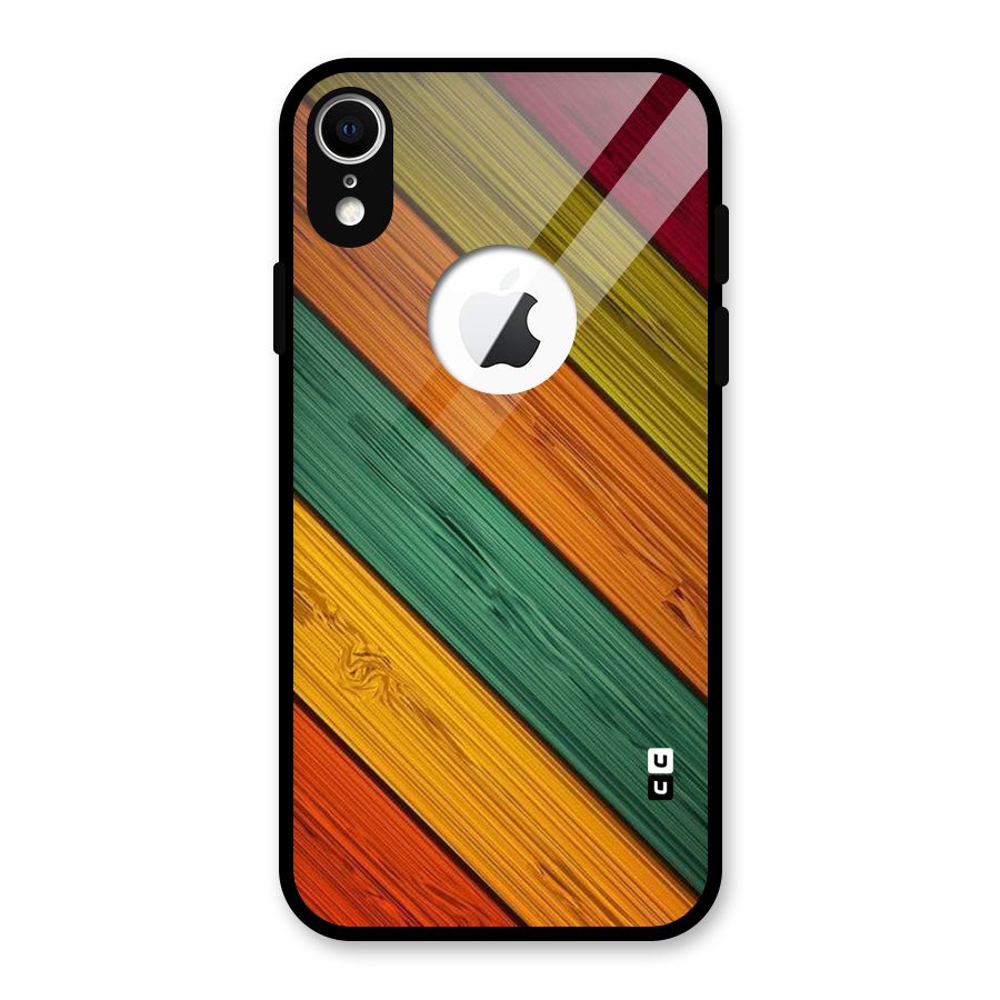 Stripes Classic Design Glass Back Case for iPhone XR Logo Cut