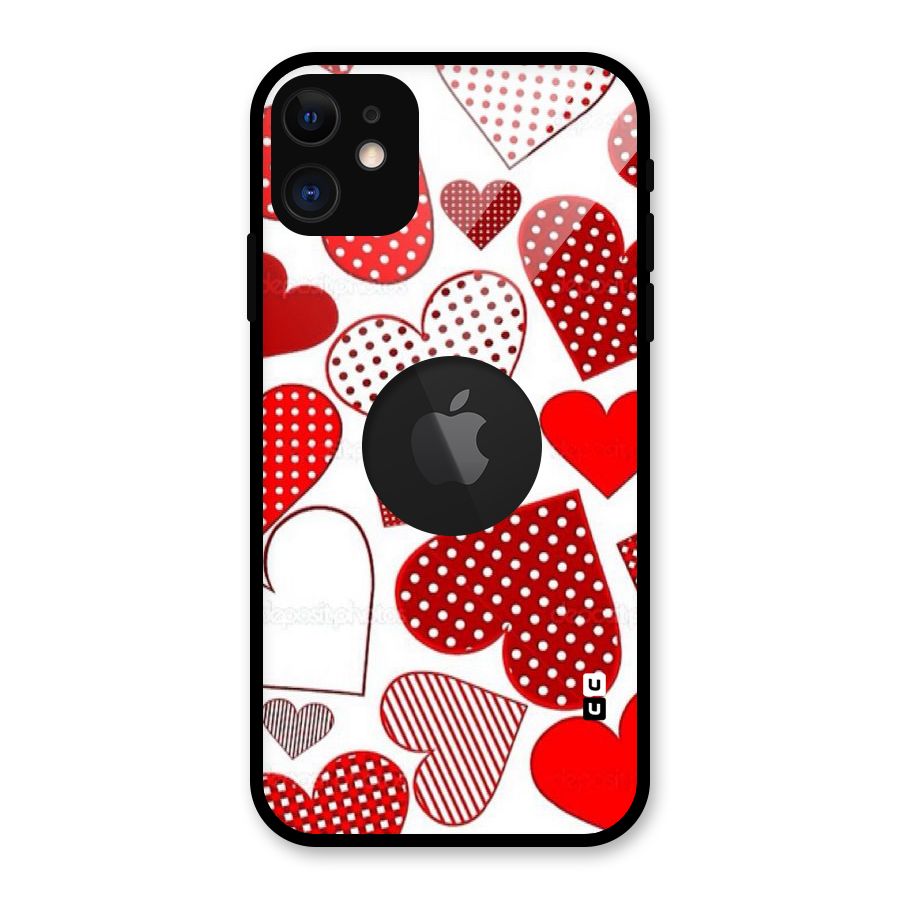 Style Hearts Glass Back Case for iPhone 11 Logo Cut