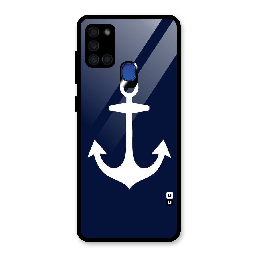 Stylish Anchor Design Glass Back Case for Galaxy A21s