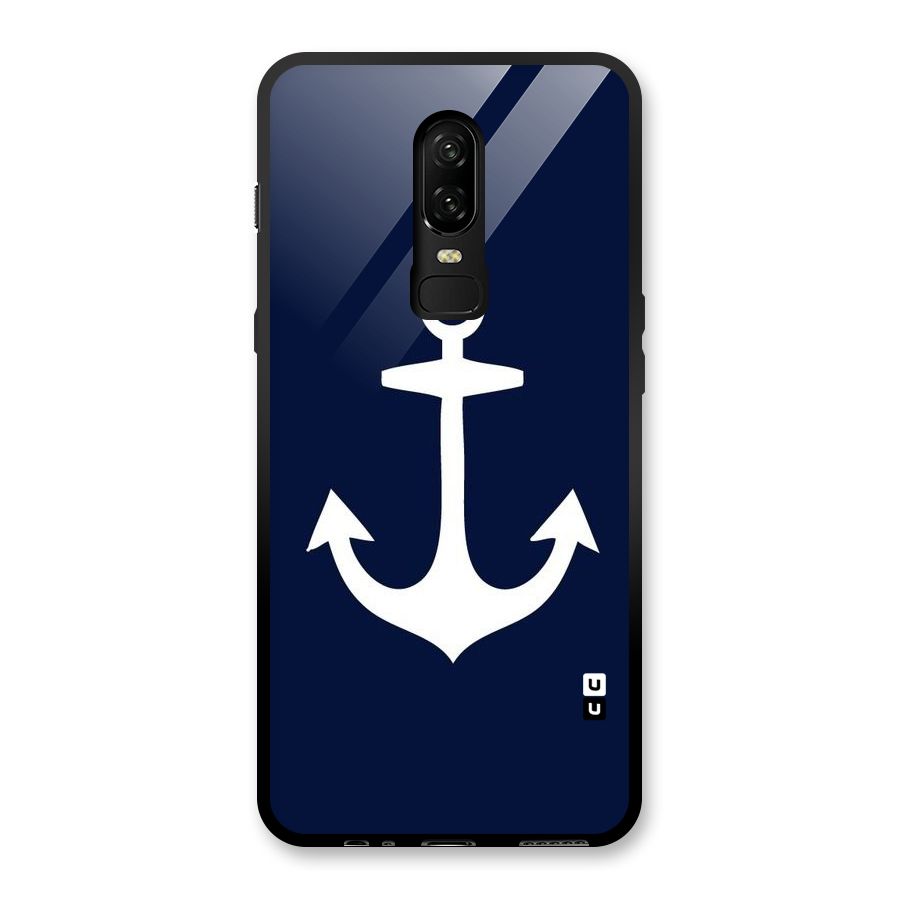 Stylish Anchor Design Glass Back Case for OnePlus 6