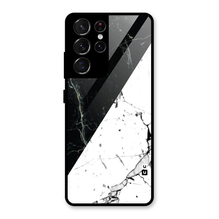Stylish Diagonal Marble Glass Back Case for Galaxy S21 Ultra 5G