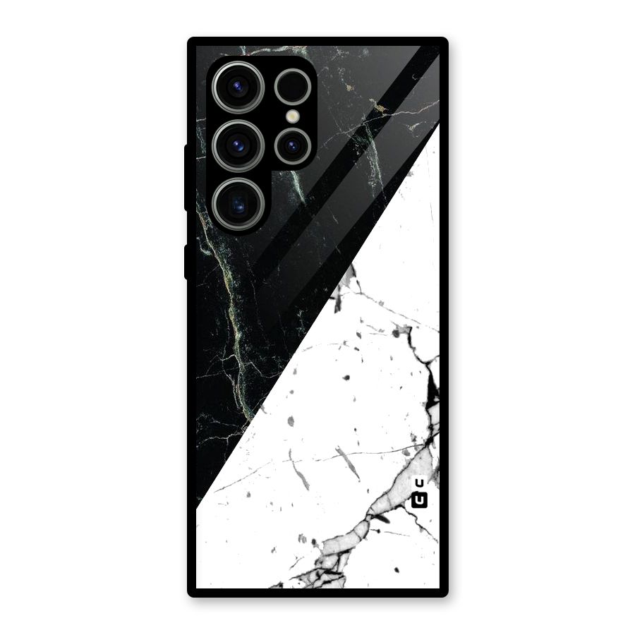 Stylish Diagonal Marble Glass Back Case for Galaxy S23 Ultra