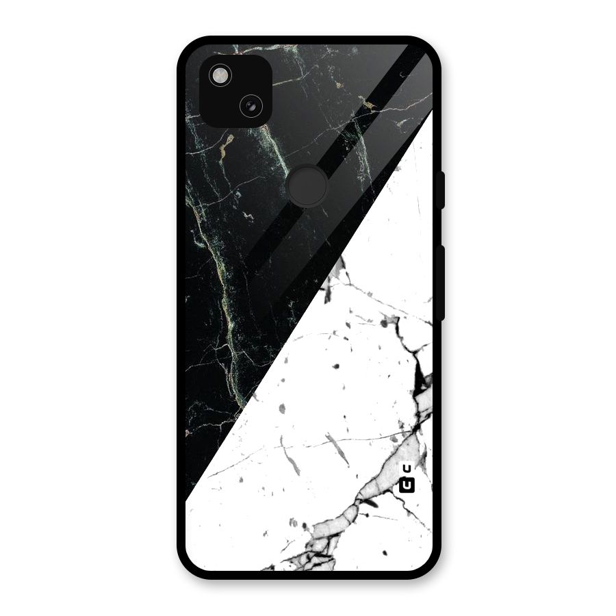 Stylish Diagonal Marble Glass Back Case for Google Pixel 4a