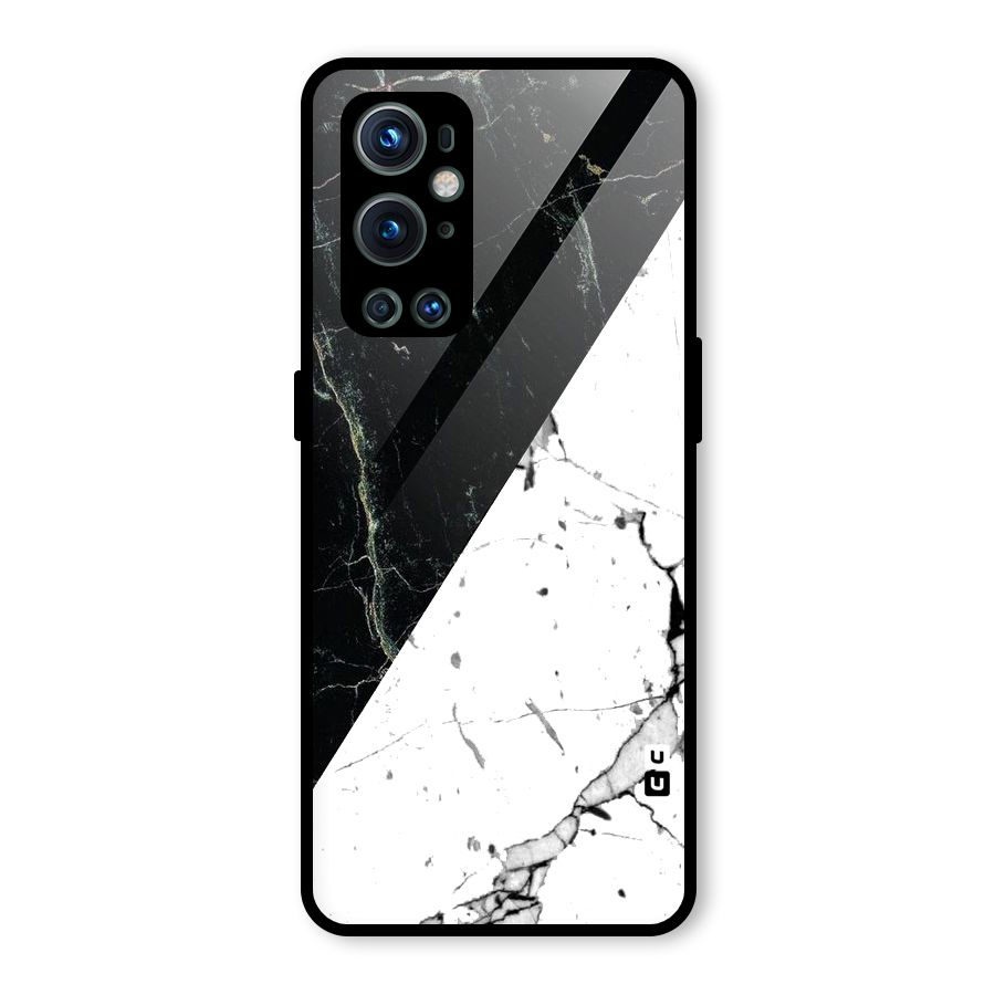 Stylish Diagonal Marble Glass Back Case for OnePlus 9 Pro