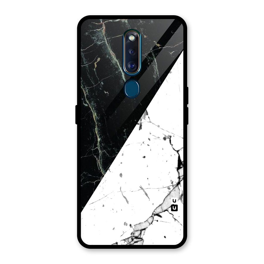 Stylish Diagonal Marble Glass Back Case for Oppo F11 Pro