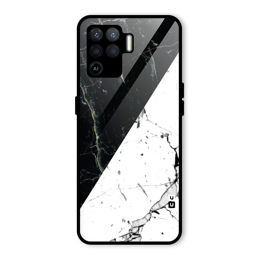 Stylish Diagonal Marble Glass Back Case for Oppo F19 Pro
