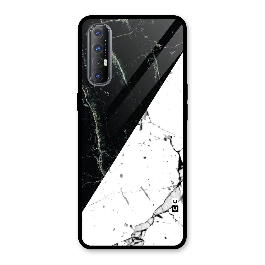 Stylish Diagonal Marble Glass Back Case for Oppo Reno3 Pro